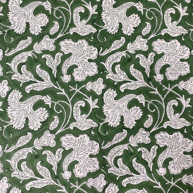 Ridhi Block Print Round Pantone Artichoke Reusable Tablecloth 100% Cotton 132" Inch Decorative Table Cover eveyday Dining, Home, Party, Wedding, Farmhouse Gift for Spring, Easter, Valentine
