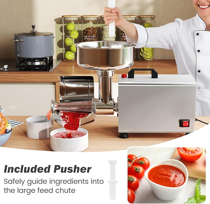 COSTWAY 450W Electric Tomato Strainer Machine, 110-120V Commercial Grade Stainless Steel Saucer Maker, 200-350 lbs/h Food Milling Machine for Strawberry Blueberry Jam