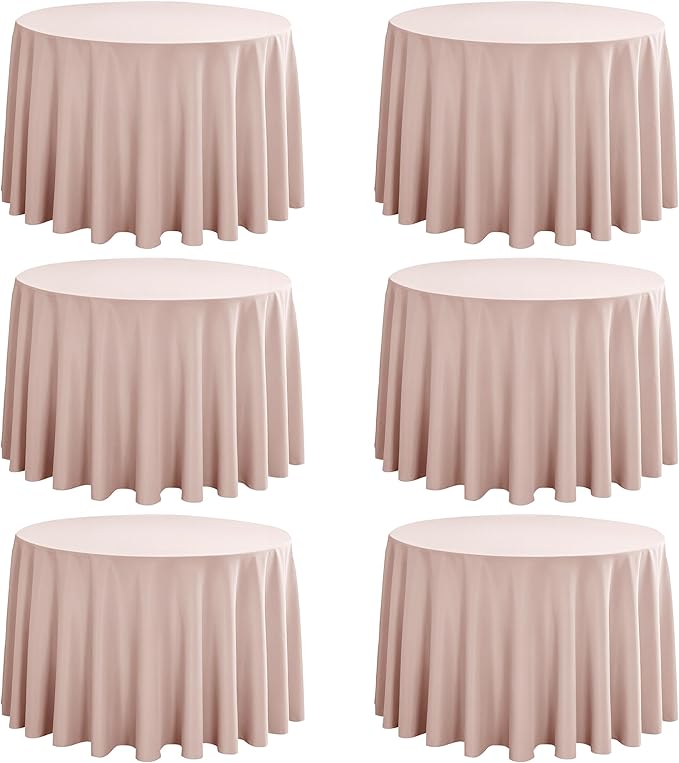 6-Pack Round 90-inch Dusty Pink Table Cloths, Solid Stain and Wrinkle Resistant Circular Tablecloth, Premium Plain Weave Polyester Fabric Table Linen Covers for Hotel, Banquet