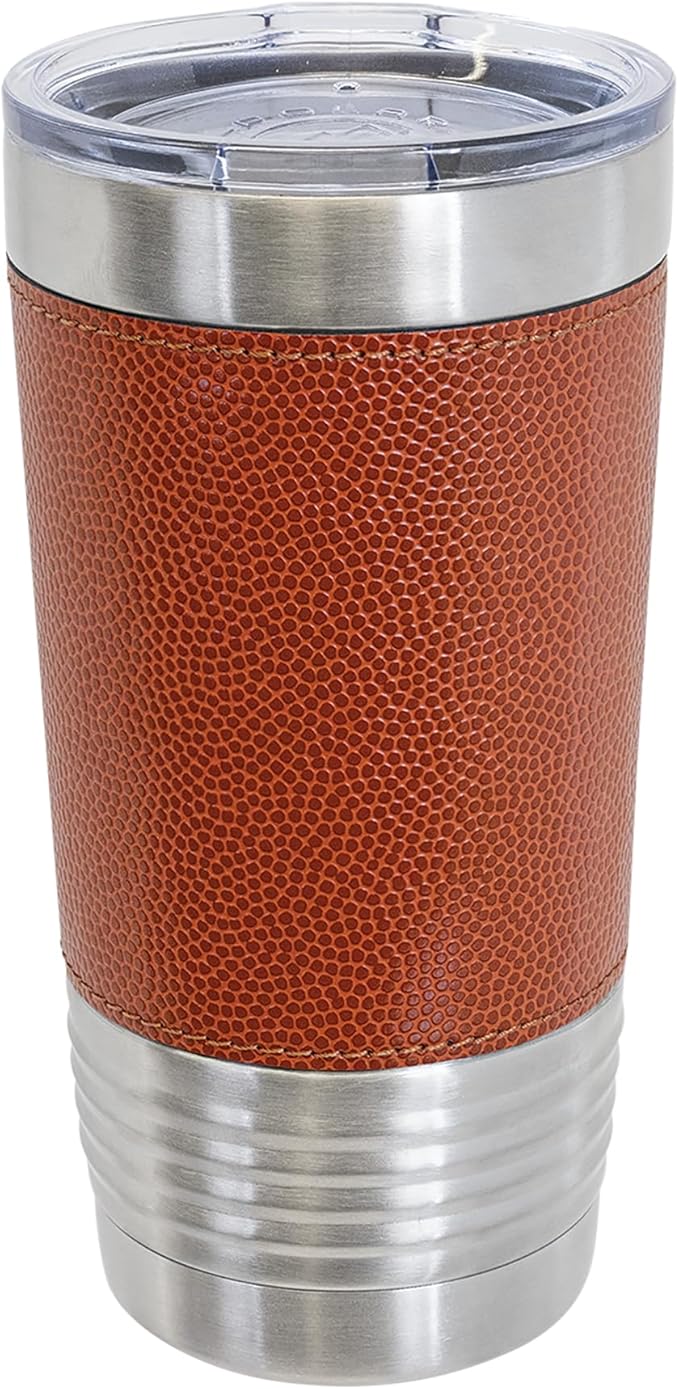 Personalized Basketball Drink Tumbler! Insulated Leatherette Travel Mug with real leather texture, Personalized Basketball Gift, 20oz