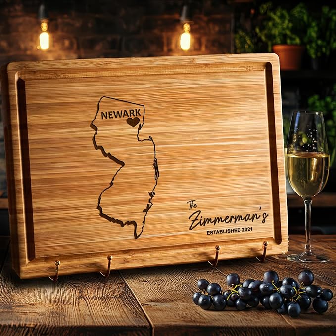 State Shaped Cutting Board - New Jersey Charcuterie Board, NJ Themed Gifts, Housewarming Gifts, Decor for Home, Bamboo State Boards Gifts