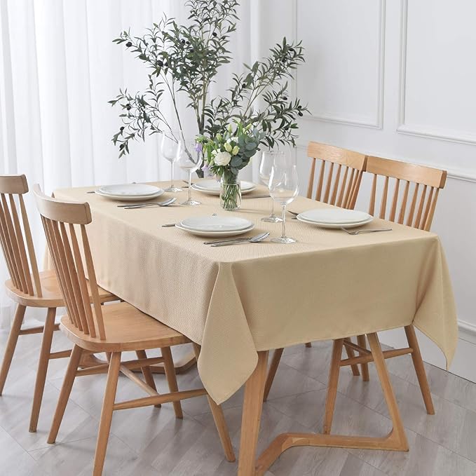 maxmill Jacquard Square Tablecloth Stain Resistant Waterproof Wrinkle Resistant Washable Soft Table Cloth, Decorative Fabric Table Cover for Dining Room, Indoor and Outdoor Use, 52 x 52 Inch, Beige