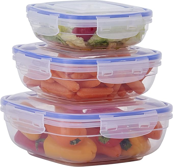 Superio Plastic Food Storage Container Set, BPA Free, Sealed Containers with Airtight Lids for Pnatry, Cupboard, and Fridge- Microwave and Dishwasher Safe (10) (3 Pack)