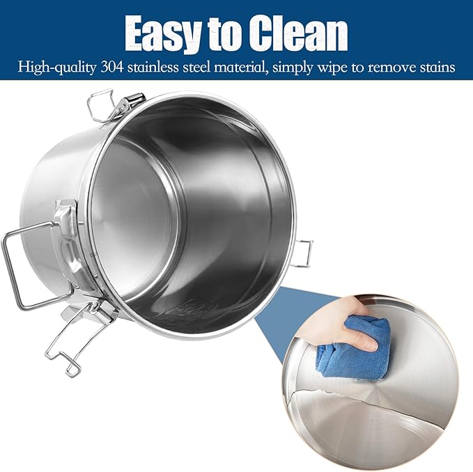 5.55Gal/21L Stainless Steel Airtight Canister, 304 Stainless Steel Food Storage Container, 710.4oz Large Metal Bucket with Lid and Lock Clips for Coffee Beans, Flour, Tea, Sugar, Cereals