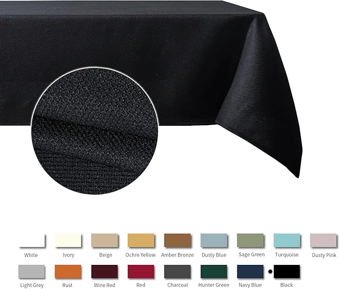 maxmill Textured Tablecloth Stain Resistant Waterproof and Wrinkle Resistant Washable Table Cloth, Fabric Table Cover for Dining Room and Outdoor Use, Rectangle 60 x 120 Inch, Black