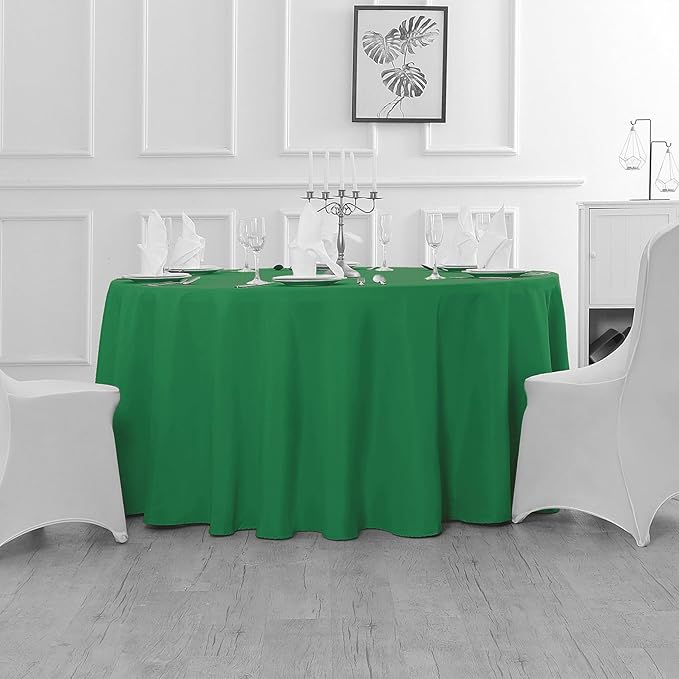 Fokitut 2 Pack Waterproof Round Tablecloth, 70 Inch, Stain Resistant and Wrinkle Polyester Table Cloth, Fabric Table Cover for Kitchen Dining, Wedding, Party, Holiday Dinner-Emerald