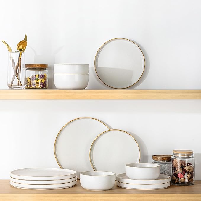 AmorArc Stoneware Dinnerware Sets for 4,Reactive Ceramic Plates and Bowls Set,Highly Chip and Crack Resistant | Dishwasher & Microwave Safe | Round Dishes Set Service for 4 (12pc)