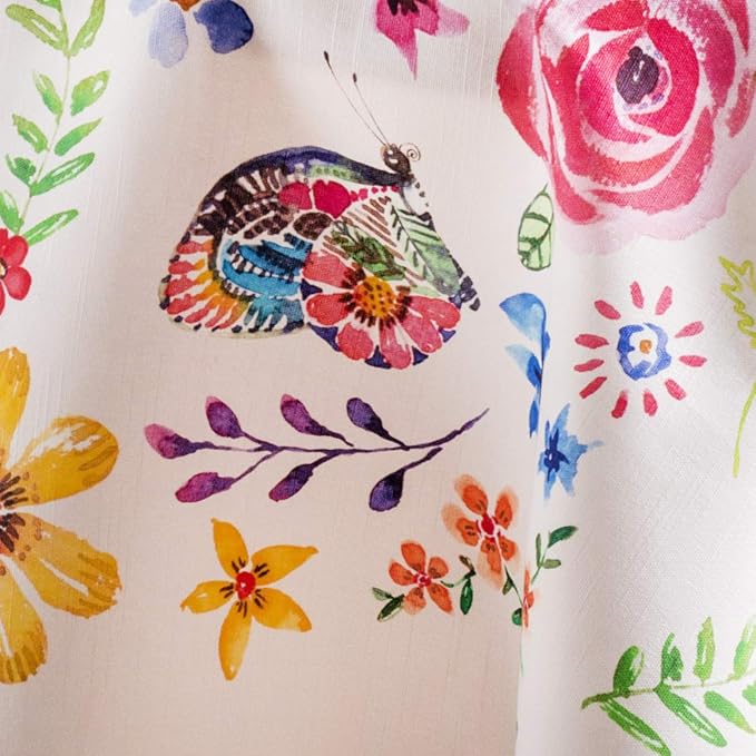 Maison d' Hermine Table Cloth Round Table 100% Cotton 63 Round Inches Tablecloth Reusable Decorative for Dining Room Farmhouse Home Valentines Day Decorations Spring Summer - Happy Florals - Sweety