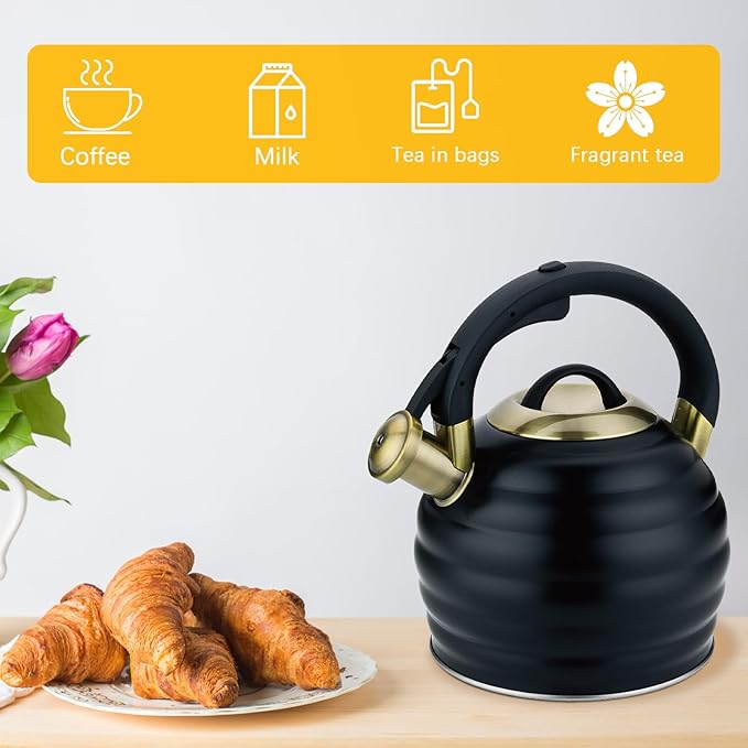 Tea Kettle for Stove Top Whistling Teapot, 3.2Q Tea Pot Stainless Steel Teakettle with Heat Proof Ergonomic Handle
