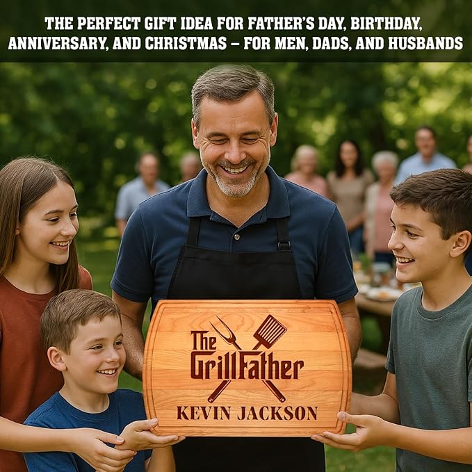Personalized Christmas Gift for Men, Personalized Wooden Grilling Board – Custom BBQ Gift for Men: Dad, Husband, Grandpa, Father-in-Law or Him – Birthday, Anniversary, The Grillfather