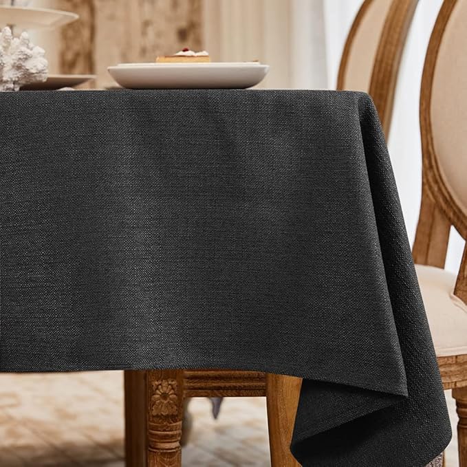 BALCONY & FALCON Rectangle Tablecloth Washable Wrinkle Resistant and Water Proof Table Cloth Decorative Linen Fabric Tablecloths for Dining Parties Kitchen Wedding and Outdoor Use (Black, 57x118)
