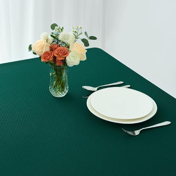 maxmill Christmas Tablecloth Weaved Texture Design Stain Resistant Waterproof Wrinkle Resistant Table Cloth, Decoration for Dining Room Holiday Parties Dinner, Rectangle 60 x 120 Inch, Hunter Green