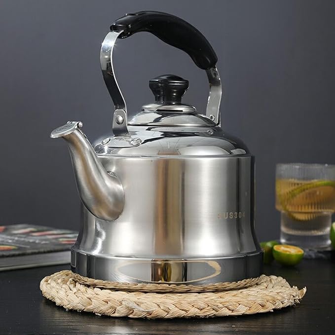 Tea kettle, 4.2 Quart Food Grade 304 Stainless Steel Tea Kettle for Stove top Whistling Teapot with Cool Touch Ergonomic Handle, Suitable for All Heat Sources(4L)