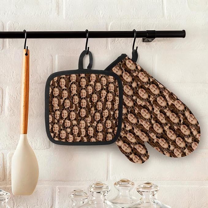 Custom Oven Mitts and Pot Holders Sets,Personalized with Face Customized Photo,Baking Gifts for Women,for Kitchen Cooking BBQ