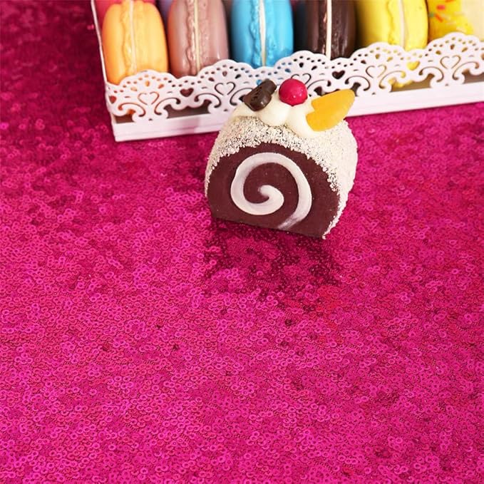 Eternal Beauty Hot Pink Tablecloth, 90x156 Inch Sequin Rectangle Table Cover for Valentines Cake Dessert Exhibition Party Birthday Events