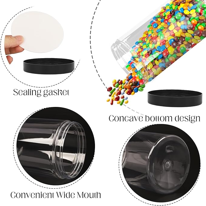 8 Pack 34oz Plastic Jars with Lids - Clear Wide Mouth Food Storage Containers for Pantry Organization, Airtight PET Canisters for Dry Goods, Spices, Slime, & Crafts - BPA Free, Leak Proof