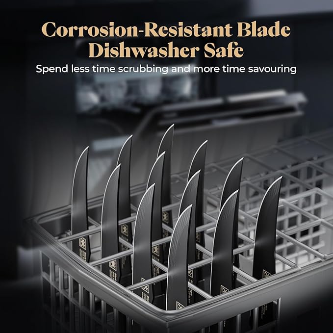 Steak Knives Set of 8 with Magnetic Knife Strip, 4.7 Inch Dishwasher Safe Non Serrated Dinner Knives, Razor Sharp for Precise Cutting, Non-Stick Blade & Non Rust, Housewarming Gifts New Home