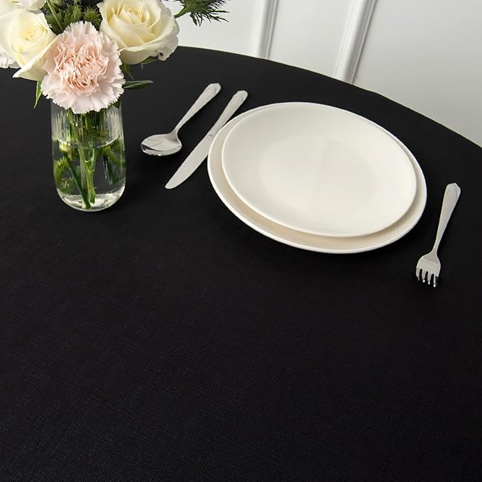 maxmill Round Linen Looking Textured Tablecloth Spill-Proof Wrinkle Free Soft Jacquard Table Cloth for Circular Table Cover, for Dining Room Buffet Banquet Parties Holiday Dinner, 70 Inch Black