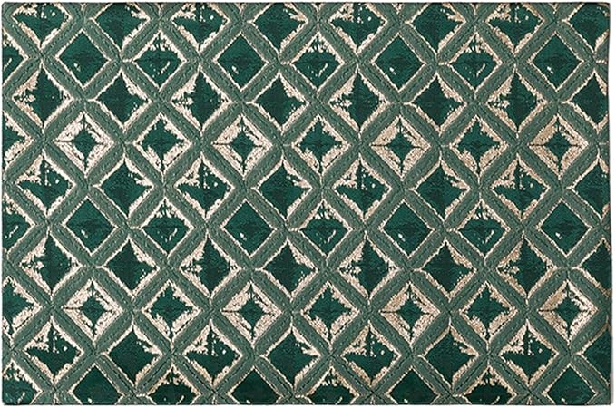 Thicker Place Mat Jacquard Luxury Fabrics Anti-Skid Washable Heat Placemats for Dininats Farmhouse Decoraitve(J Green Grid)
