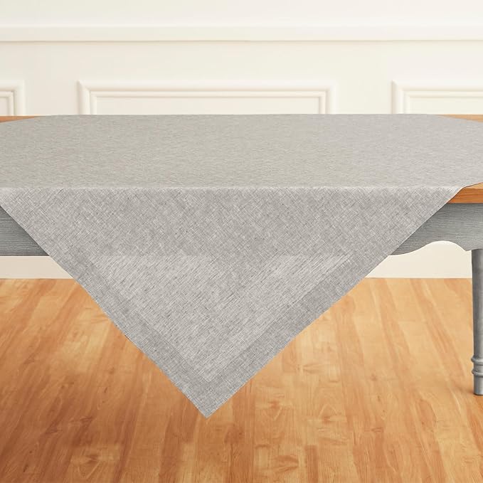 Solino Home Linen Tablecloth 52 x 52 Inch - 100% Pure Linen Square Table Throw - Athena, Machine Washable Oyster Grey Tablecloth for Spring, Easter