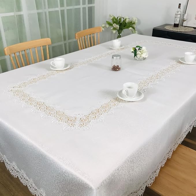 Tablecloths for Rectangle Tables Lace Elegant Decor for Dinning Home Holiday Party Kitchen Easter Christmas Wedding Farmhouse Outdoor Washable Table Linen (H17176-white-1, 72 * 108)