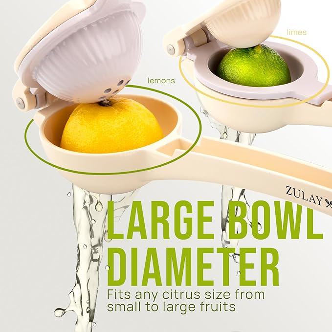 Zulay Kitchen Metal 2-in-1 Lemon Squeezer - Sturdy Max Extraction Hand Juicer Lemon Squeezer Gets Every Last Drop - Easy to Clean Manual Citrus Juicer Easy-Use Lemon Juicer Squeezer - Cream/Lavender