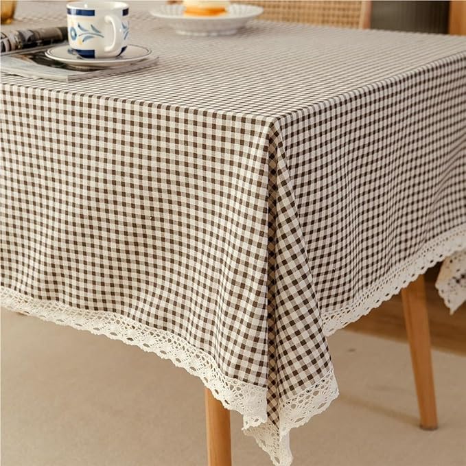 Rectangular Tablecloth Korean Style Literary Plaid Tablecloth Pastoral Fabric Table Tablecloth Suitable for Restaurant Camping(140 * 300cm)