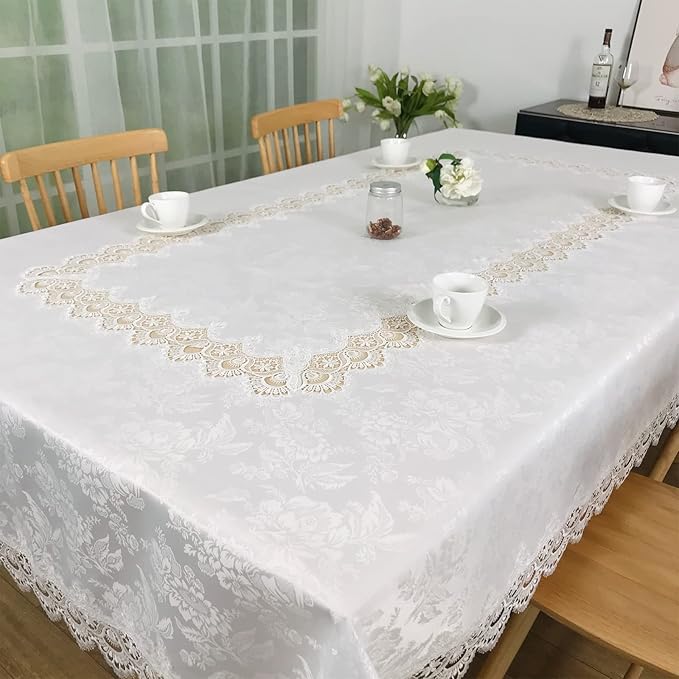 Tablecloths for Rectangle Tables Lace Elegant Decor for Dinning Home Holiday Party Kitchen Easter Christmas Wedding Farmhouse Outdoor Washable Table Linen (H17191-white-1, 72 * 108)