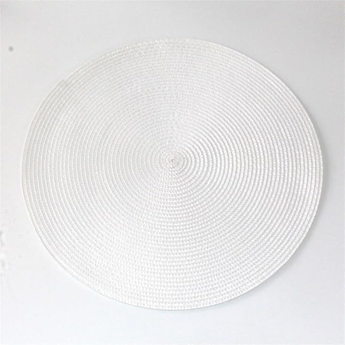4PCS Round Woven Non-Slip Kitchen Placemat Non Slip Table Mat Kitchen Accessories Decoration Home Pad Coaster(White)