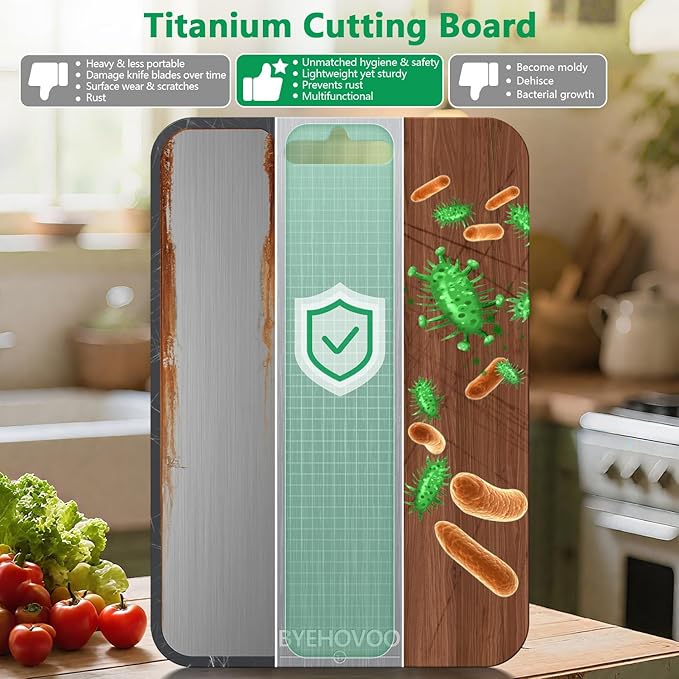 Titanium Cutting Board for Kitchen,100% Pure Titanium Cutting Board Non-Toxic Hygiene Dishwasher-Safe Food Grade Double Sided Metal Titanware Chopping Board for Meat,Fruit & Vegetables (12"L x 9"W)