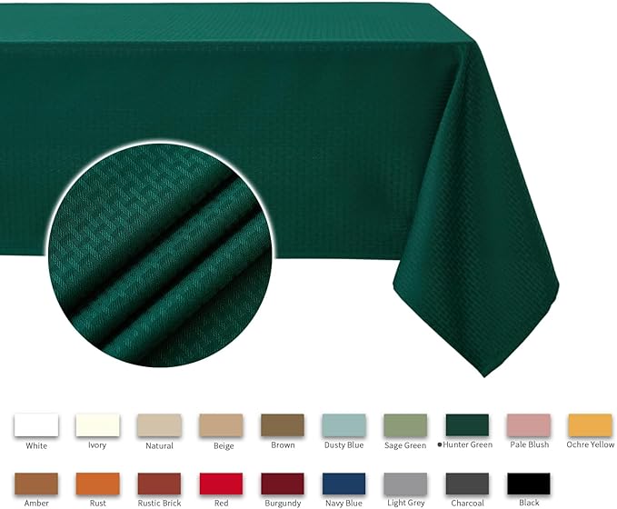maxmill Rectangle Christmas Tablecloth Weaved Texture Waterproof Spillproof Wrinkle Free Table Cloth, Kitchen Dining Room Decoration, Holiday Party, Banquet Event Dinner, 52 x 70 Inch, Hunter Green
