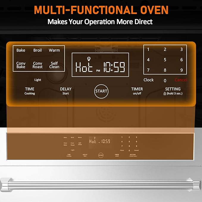 30" Stainless Steel Toaster Oven & 30 Inch Air Fryer Oven Combo: 4.8 Cu.ft Large Capacity with 3D Heating, Digital Touch Panel, and Multi-Function Modes for Countertop or Built-in Installation