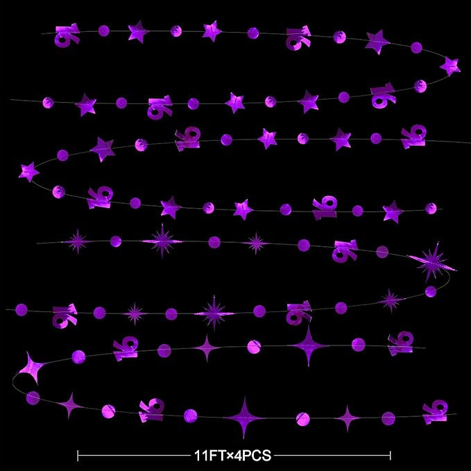 Purple Number 16 Circle Dot Twinkle Star Garland Kit Metallic Hanging Streamer Bunting Banner Backdrop Decorations for Girls Boys 16th Birthday Sweet Sixteen Wedding Anniversary Bridal Shower Party