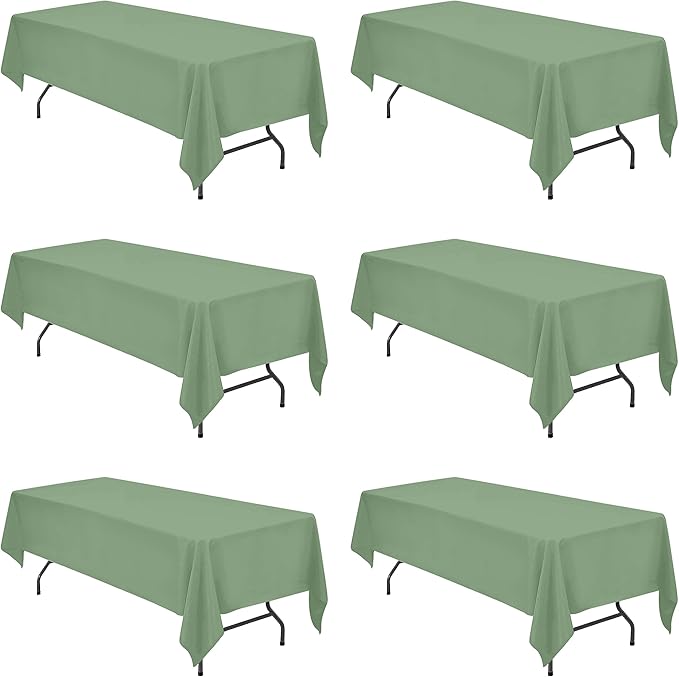 BRILLMAX 6 Pack Sage Green Tablecloths 60 x 126 Inch for 8ft Rectangle Tables - 150 GSM Polyester Fabric, 15" Standard Drop, Water, Stain & Wrinkle Resistant Cloth Cover for Wedding Dining Buffet