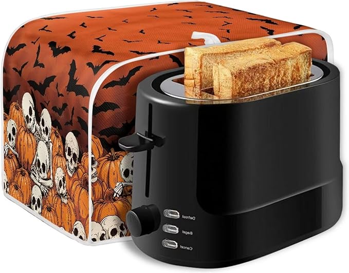 Doojoayie Skull Toaster Cover for Kitchen Decoration Hallowen Theme 4 Slice Bread Machime Cover Dust-proof Protector for Small Appliance
