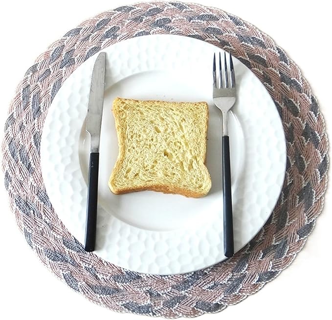 Kitchecn Accessories Nordic Woven Placemats Table Mats Suitable for Holiday Parties Family Gatherings Set De Table(Pink and Grey,Round_38CM 4PCS)
