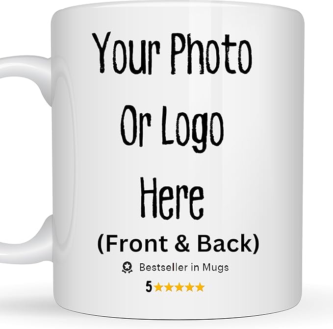 Personalized Photo Coffee Mug – Custom Picture, Text or Company Logo – Unique Gift for Mom, Dad, Friends, Pets – Birthday, Christmas, Anniversary – 11oz Ceramic Mug (Dishwasher & Microwave Safe)