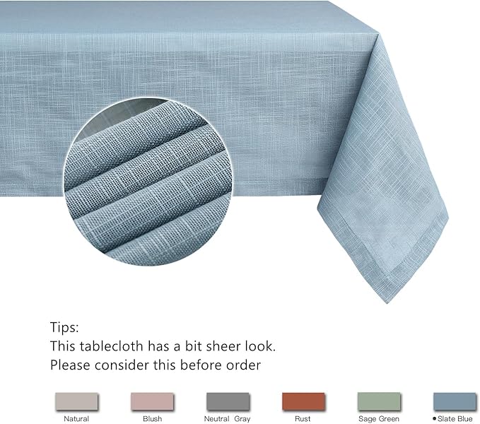 maxmill Lux Faux Linen Table Cloth with Slubby Texture Wrinkle Resistant Anti-Shrink Soft Tablecloth for Kitchen Dining Tabletop for Buffet Banquet Parties Rectangle 60 x 140 Inch Slate Blue