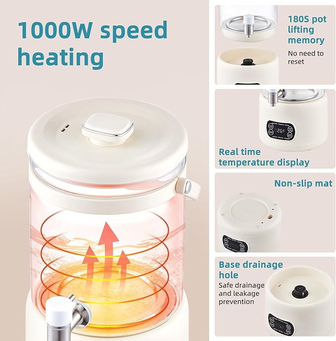 Electric Tea Maker, Health Pot with Strainer,Mulled Wine Pot,3L Multi-Function Kettle for Brewing Tea, Wine, Soup, Fruit Enzyme，Large capacity