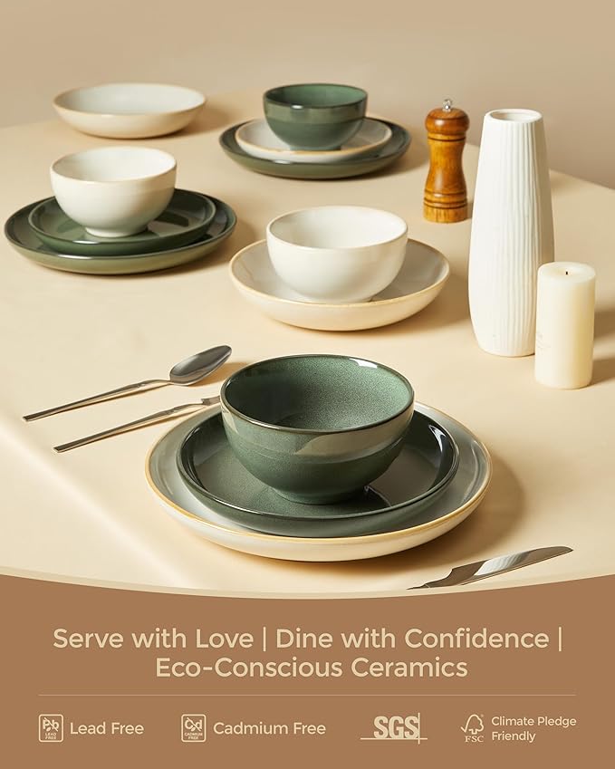 Stoneware Dinnerware Sets, Ceramic Plates and Bowls Set, Microwave & Dishwasher Safe Kitchen Dishes, Modern Dinner Salad Plates | Cereal Bowls, Dishware Sets Service for 4 Yellow White