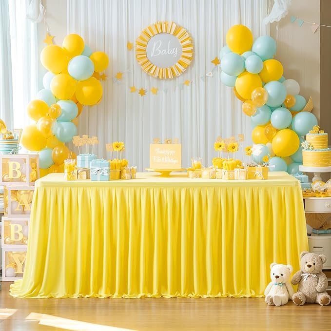 Wish Care 2 Pack Yellow Rectangle Table Clothes for 6 Foot Tables, Polyester Fitted Tablecloths 6t Stretch Table Cover for Wedding, Birthday, Parties, Trade Show, Craft Show