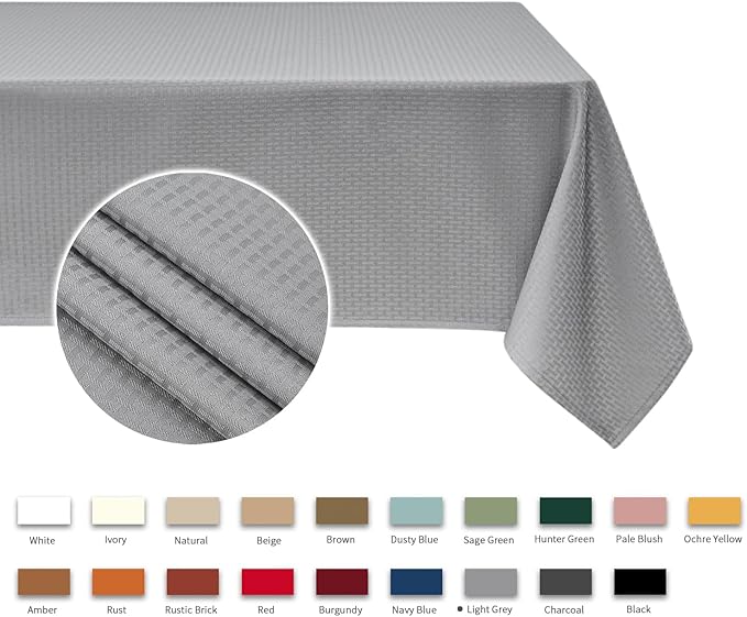 maxmill Rectangle Tablecloth Weaved Texture Design Water Resistant Wrinkle Free Spill-Proof, Soft Table Cloth for Dining Room Decoration, Banquet Parties Holiday Dinner, 52 x 84 Inch Light Grey