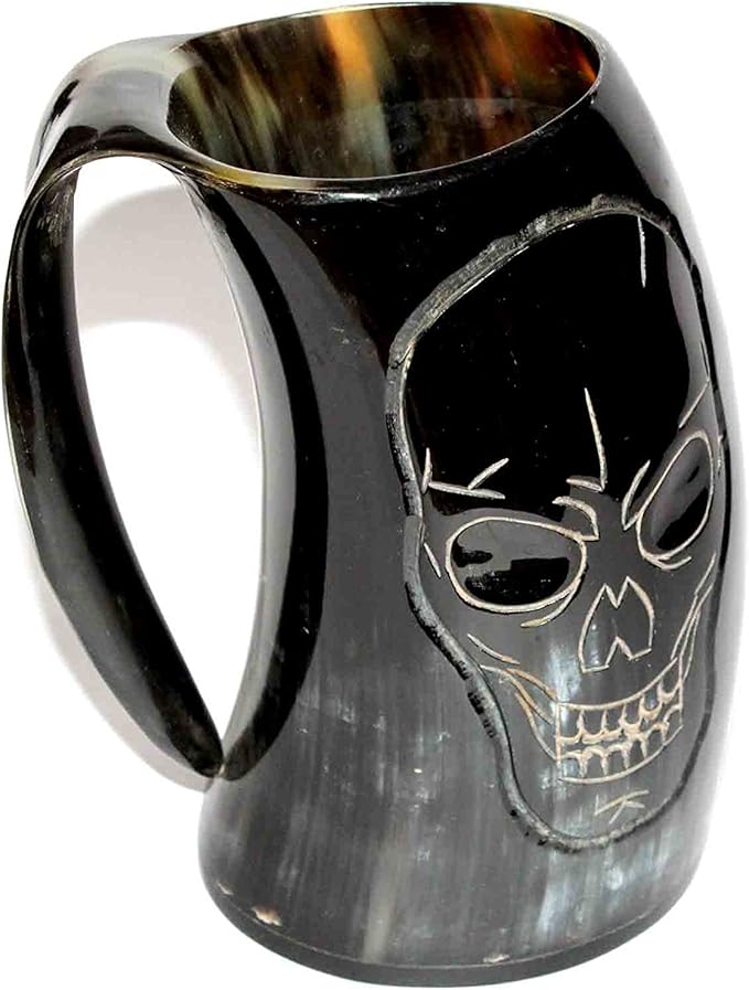 5MOONSUN5's VIKING DRINKING HORN MUG Handcrafted Ox Cup Goblet - Drink Mead & Beer Like GOT With This Large Ale Stein - A Perfect Present For Real Men traditionally craft skull (HBM-SKL16)