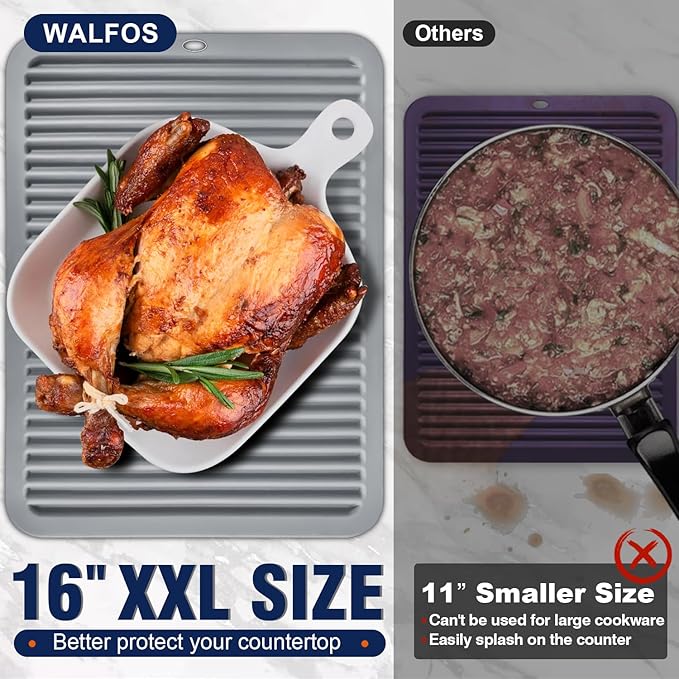 Walfos Large Silicone Trivet 16x12 Inch, Hot Pads for Kitchen, Heat Resistant Pot Holders Trivets for Hot Dishes, Hot Pots and Pans, Quartz Countertops, Gray