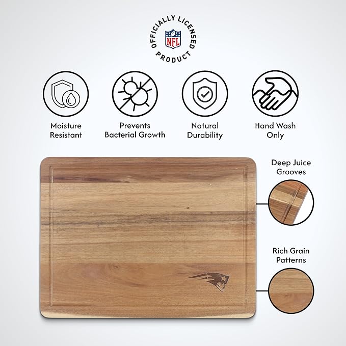 The Memory Company Officially Licensed NFL Acacia Cutting Board – 11.7" x 15.7" Durable Wood Chopping & Serving Board with Team Logo
