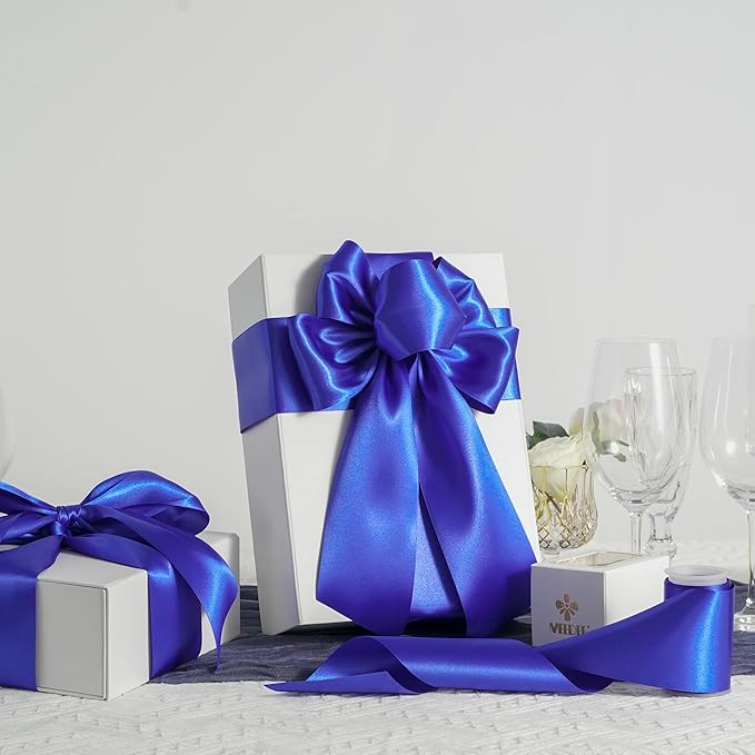 MEEDEE Royal Blue Ribbon Lux Double Faced Satin Ribbon 3 Inch Wide Royal Blue Satin Ribbons by 10 Yards Ribbons for Christmas Tree, Flower Bouquet, Weddings, Bow Making