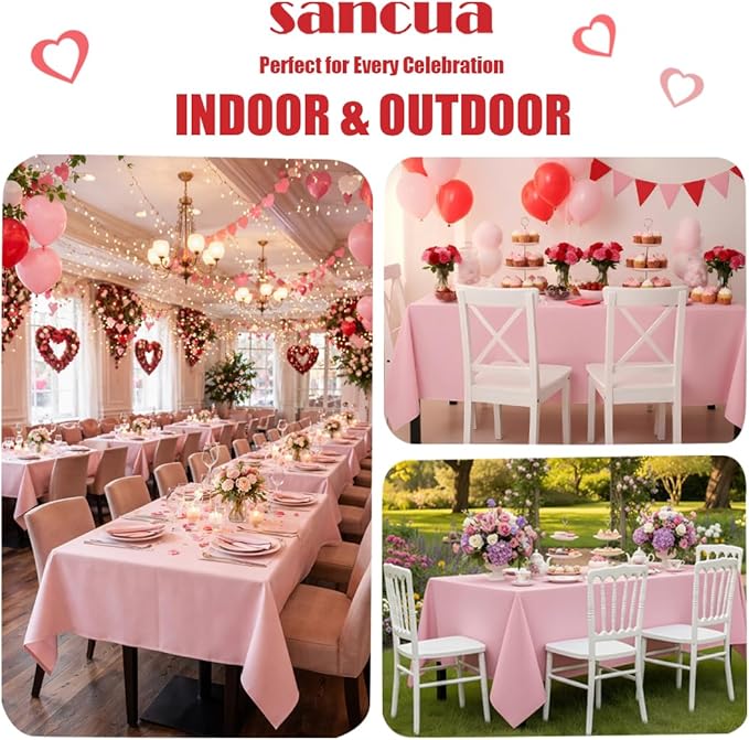 sancua Rectangle Tablecloth - 54 x 108 Inch - Stain and Wrinkle Resistant Washable Polyester Table Cloth, Decorative Fabric Table Cover for Dining Tables, Buffet Parties and Camping, Pink