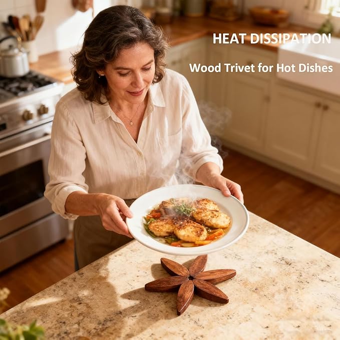 Wooden Trivets for Hot Dishes,Natural Tree Trivet Set,Foldable Wooden Trivet,Black Walnut Wooden Tree Coaster Set for Hot Dish/Pot/Bowl/teapot/hot Pot Set(4 Piece-Walnut)