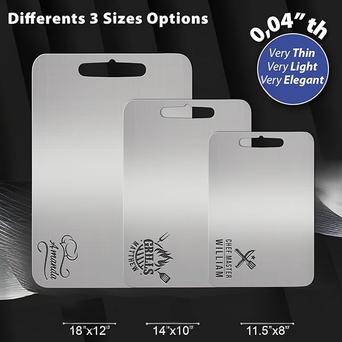 Personalized Titanium Cutting Board, Pure Titanium, Stainless Steel Premium Custom Engraved Chopping Board Gift for Men, Women, Birthday, Anniversary, Valentine Day, Kitchen Chefs & BBQ Grill Lovers