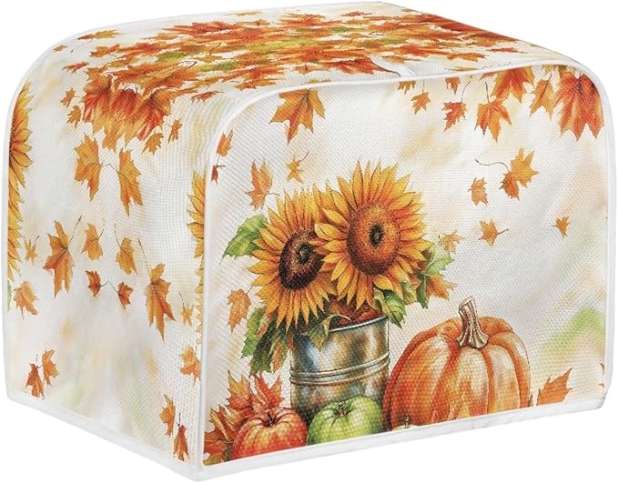 Doojoayie Toaster Cover Dust Resistant Cover for Kitchen Small Appliance Sunflower & Pumpkin 2 Slice Bread Machine Protector Thanksgiving Decor Accessories for Home Kitchen